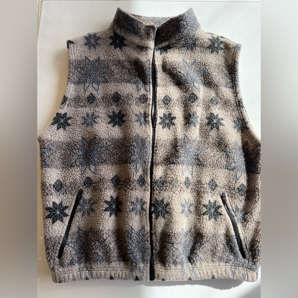JanSport Sherpa Fleece Vest Geometric Aztec Print Full Zip Outdoor Unisex